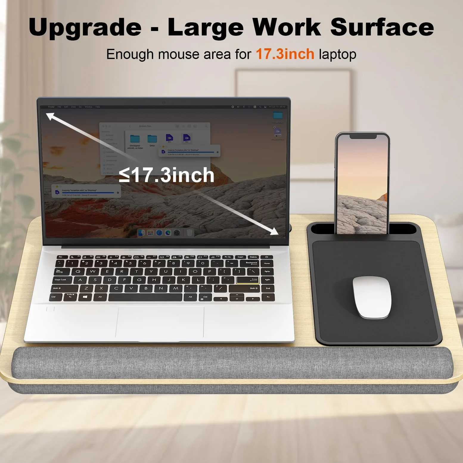 Lap Desk per computer portatili fino a 17.3", PUTORSEN scrivania portatile extra large con tappetino per mouse e tappetino da polso per notebook, Tablet, supporto per laptop con supporto per tablet