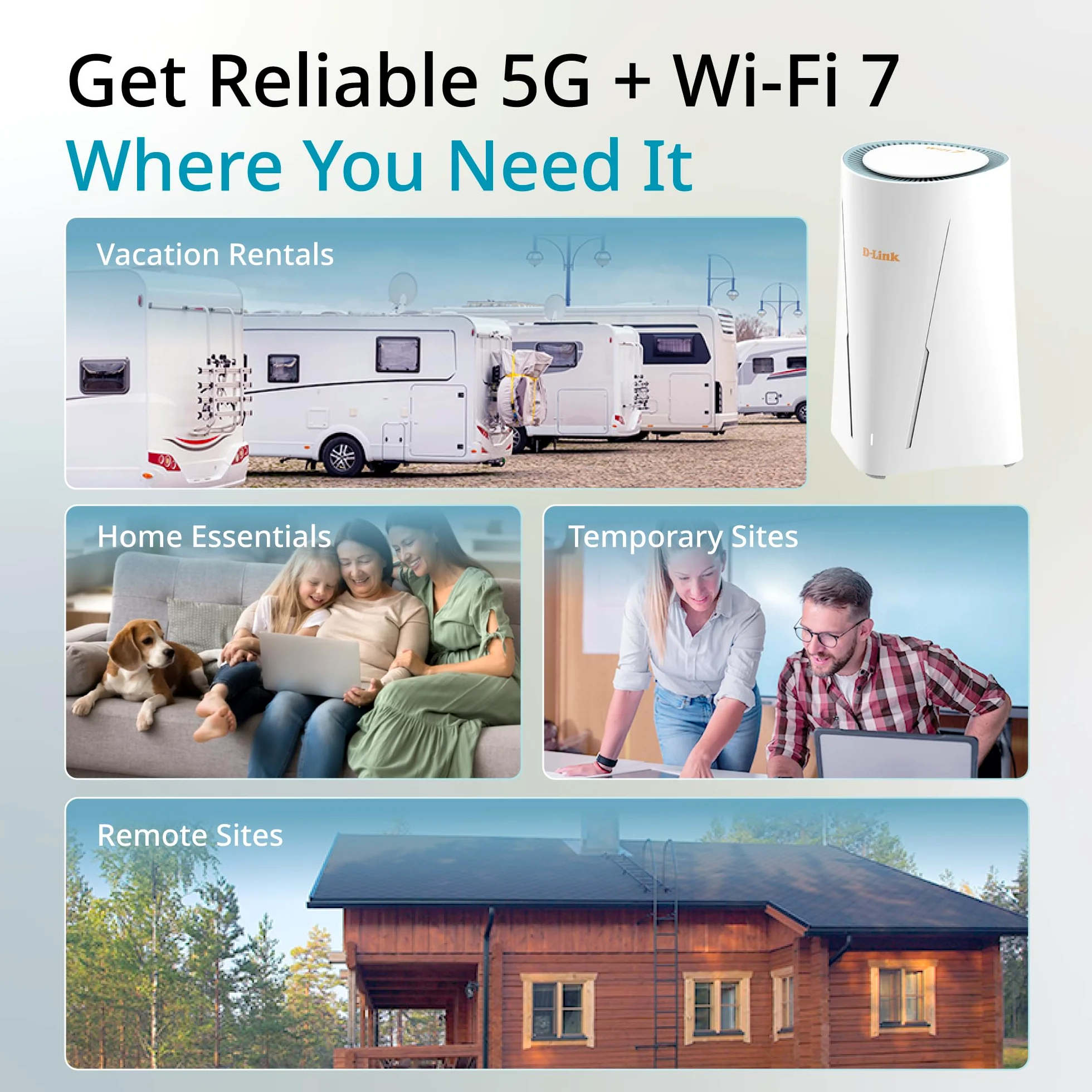 D-Link G536 Router WiFi 7 5G con slot SIM, supporto antenne esterne (SMA doppi), BE3600, 5G fino a 4,67 Gbps, porte doppie 2,5 Gigabit, commutazione WAN automatica, compatibile Mesh