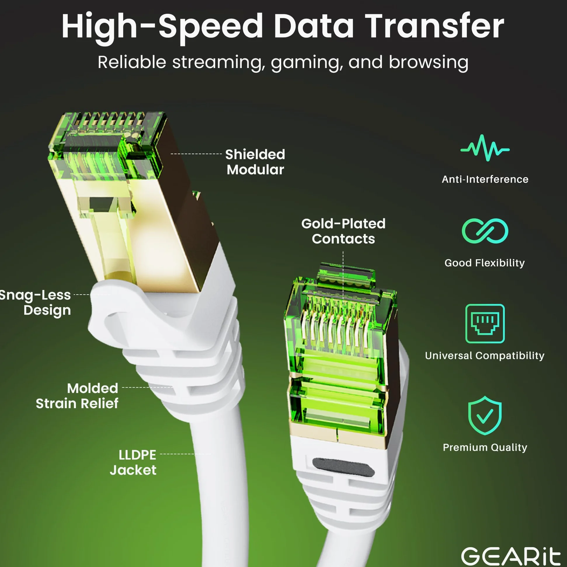 GearIT Cavo Ethernet per esterni Cat7 (30,5 m) SFTP schermato Foil Twisted Pair, rame puro, LLDPE, impermeabile, sepoltura diretta, In-terra, resistente ai raggi UV, POE, rete, LAN, Internet, Cat