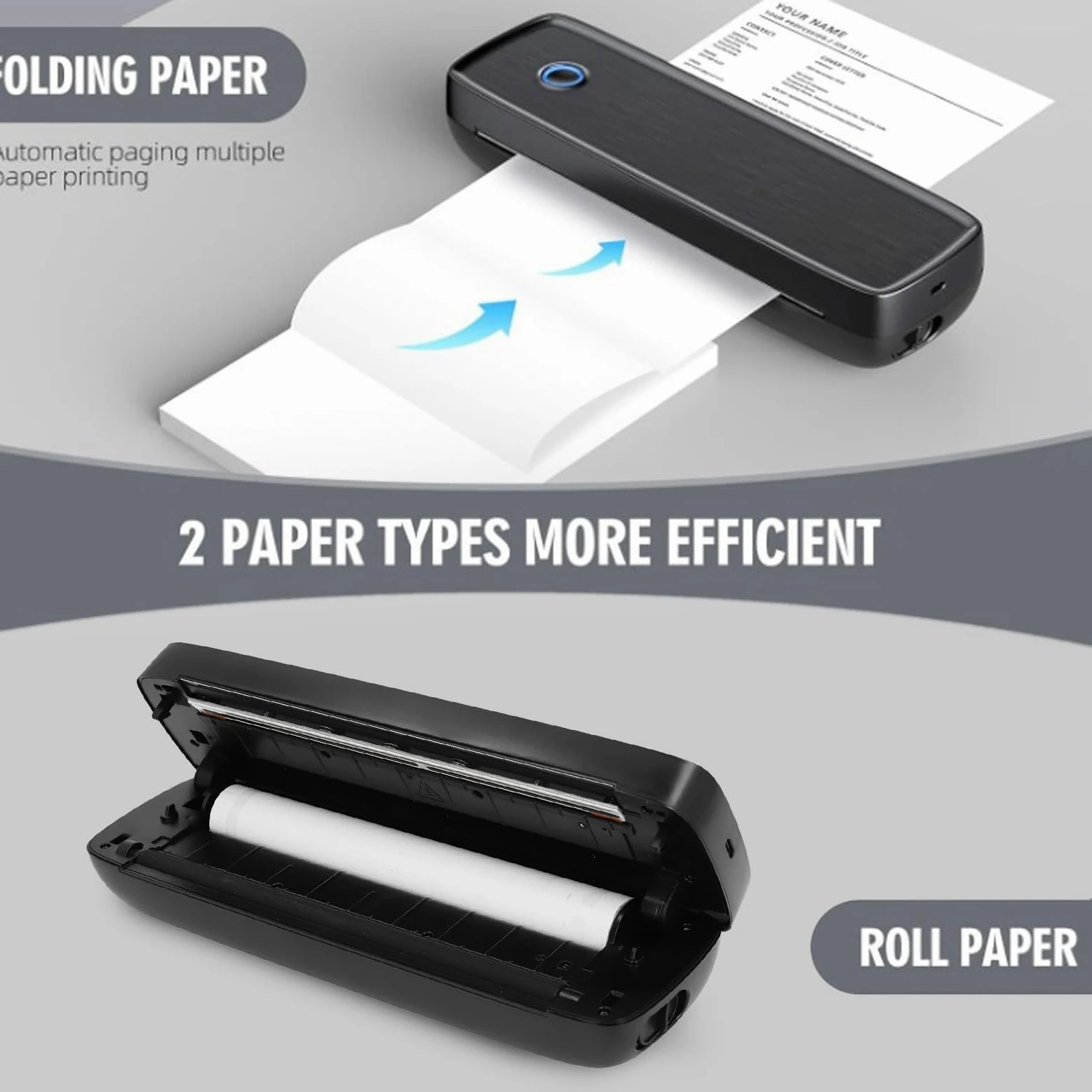 ciciglow Stampante Termica Portatile, Supporto per Stampante Mobile Bluetooth Stampante Termica Compatta Senza Inchiostro per Carta A4 A5, Compatibile con Android e IOS