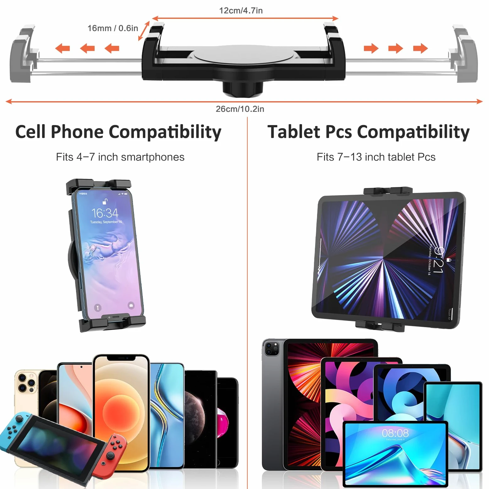 Oilcan Porta Tablet Tapis Roulant, Collo Oca Supporto Tablet Manubrio Bicicletta Ellittica Passeggino Sedia Rotelle con Braccio Regolabile, per iPad Pro Air Pro, Lenovo, Fire, iPhone (4-12.9")
