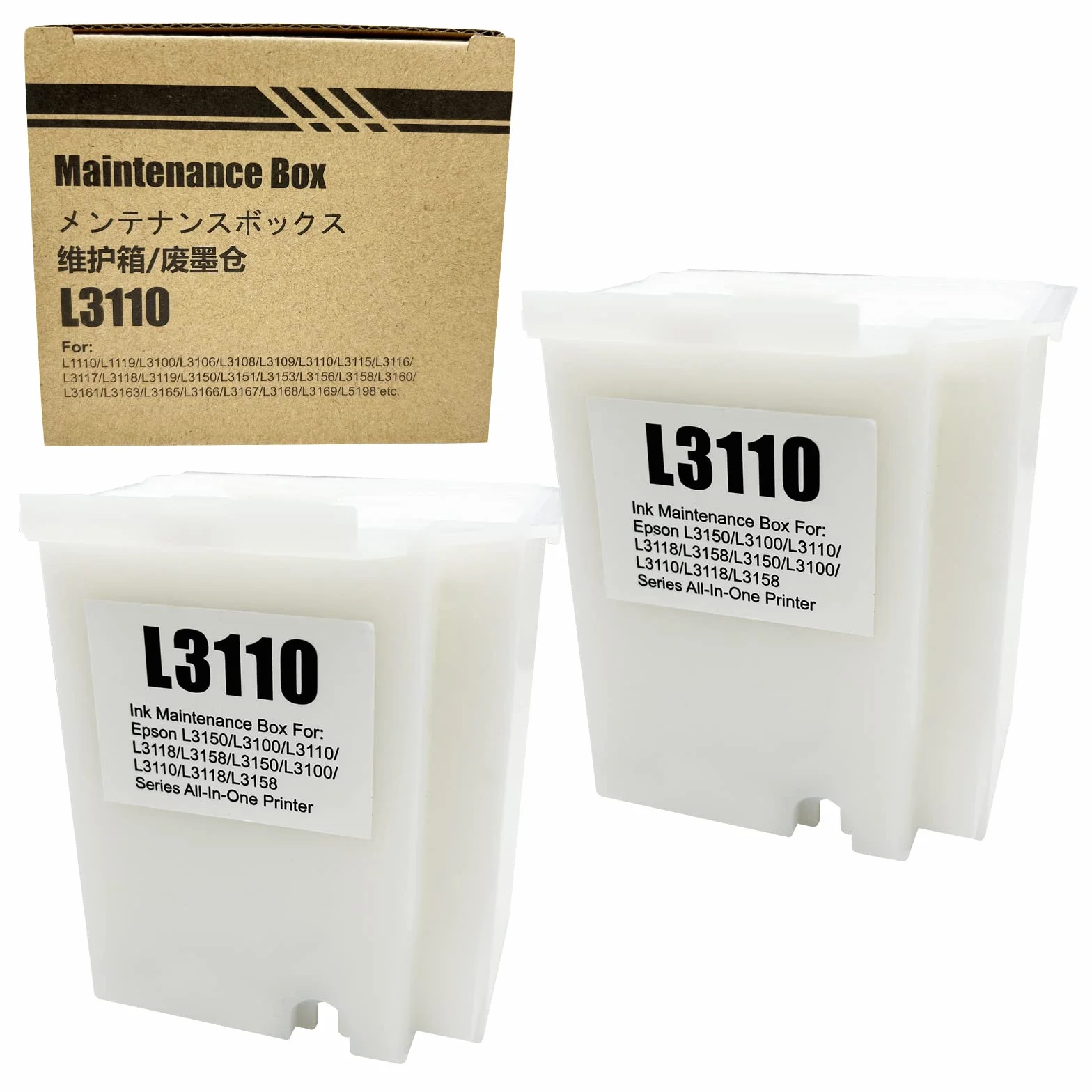 2 pezzi L3110 scatola di manutenzione dell'inchiostro compatibile con EcoTank ET2880 ET2800 ET2820 ET2803 ET4700 ET4800 ET-2710 ET-2711 ET-2712 ET-2714 ET-2720 ET-2721 ET-2726 Stampante
