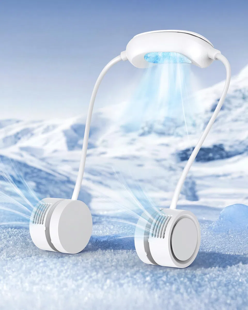 ViSSKO Nuovo 2026 Ventilatore da Collo con Raffreddamento, Supporto Cervicale Personale Senza Mani,3Velocità, Batteria Ricaricabile 1600mAh USB-C,per Lavoro,Viaggi,Sport all'Aperto,Casa Bianco