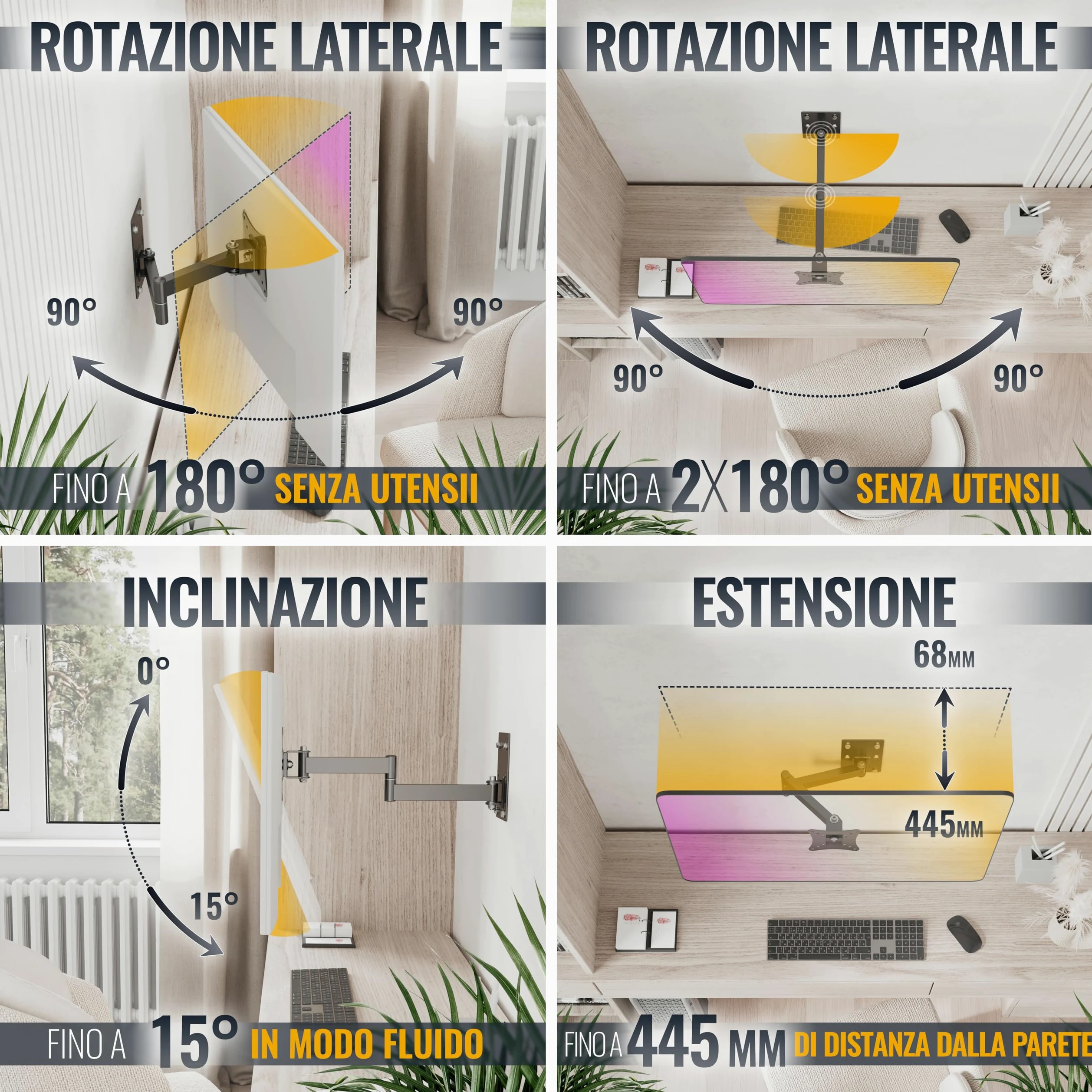 RICOO R02-11 Supporto TV da parete Staffa TV 13-34 pollici per 13 34 pollici girevole inclinabile fino a 20 kg max VESA 100x100 | Supporto per TV da parete, orientabile, VESA 75 x 75, 100 x 100, supporto per monitor curvo