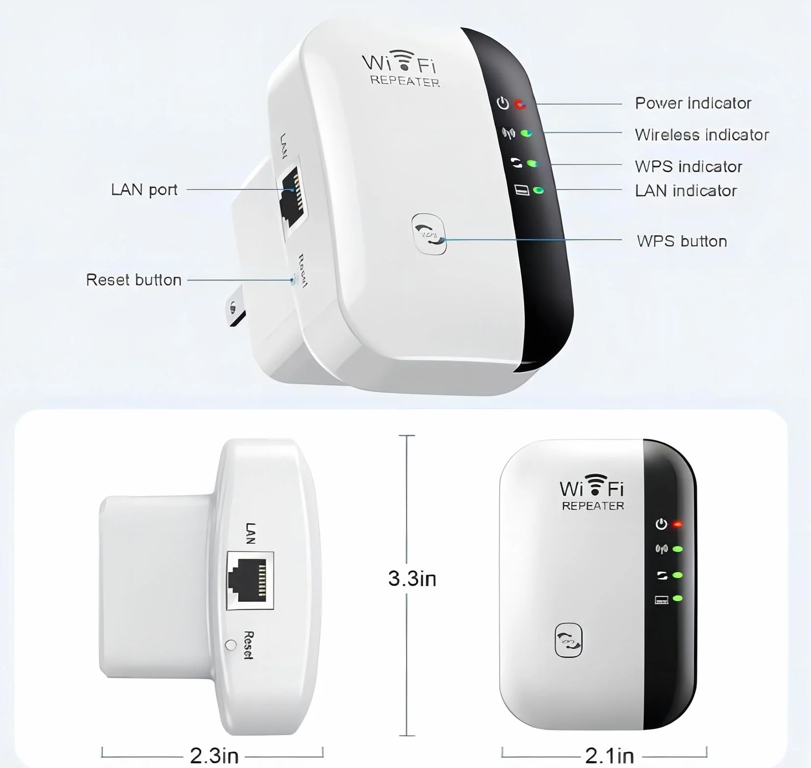 Estensore WiFi, ripetitore di segnale WiFi, per la casa fino a 5000 mq e 50 dispositivi, ripetitore wireless, amplificatore a lungo raggio con porta Ethernet, configurazione con 1 tocco, compatibile