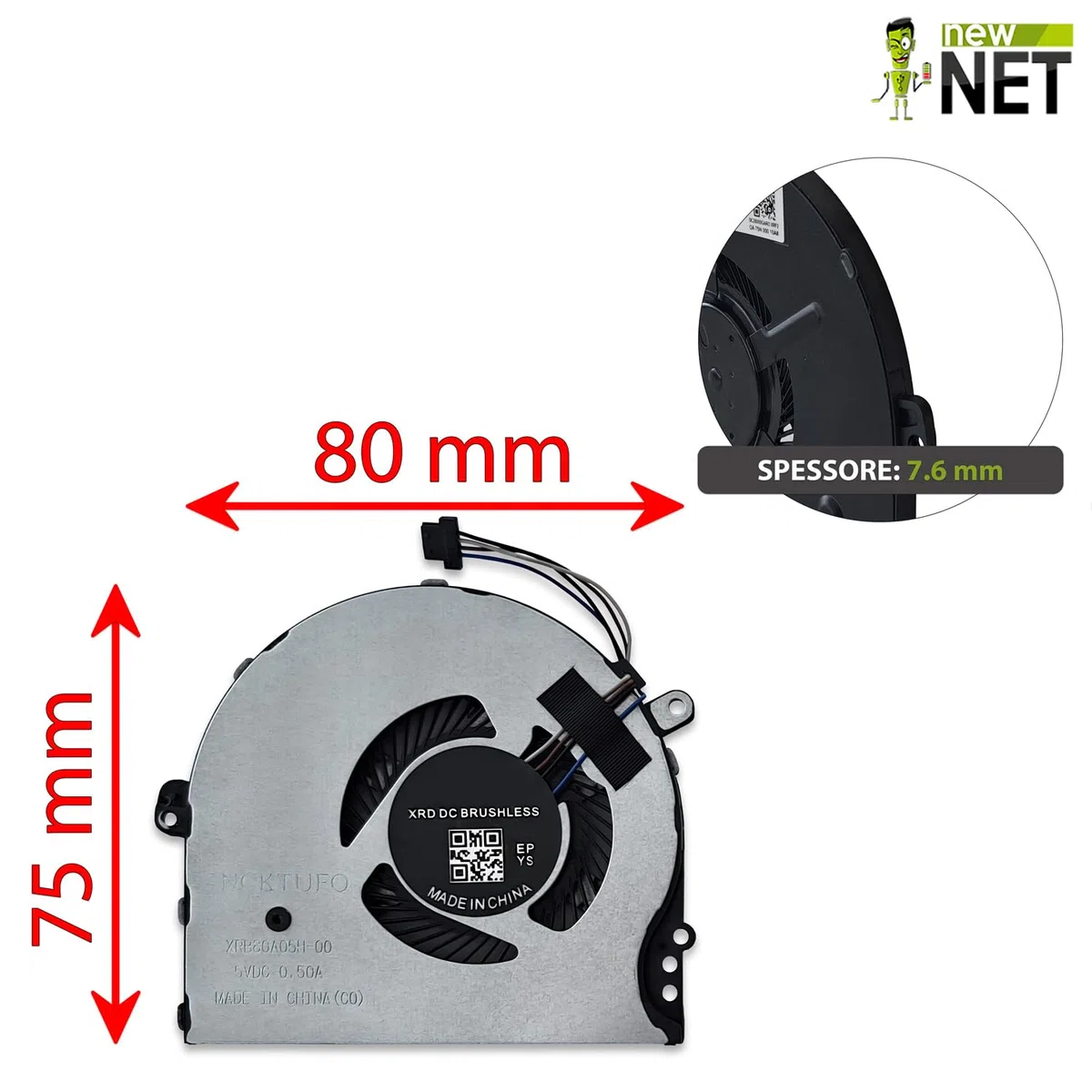 New Net - Ventola CPU Fan compatibile con HP Pavilion 15t-cc, 15t-cc500, 15t-cc5xx, 15-ck, 15-ck000, 15-ck0xx [4 pin - diametro 50 mm]