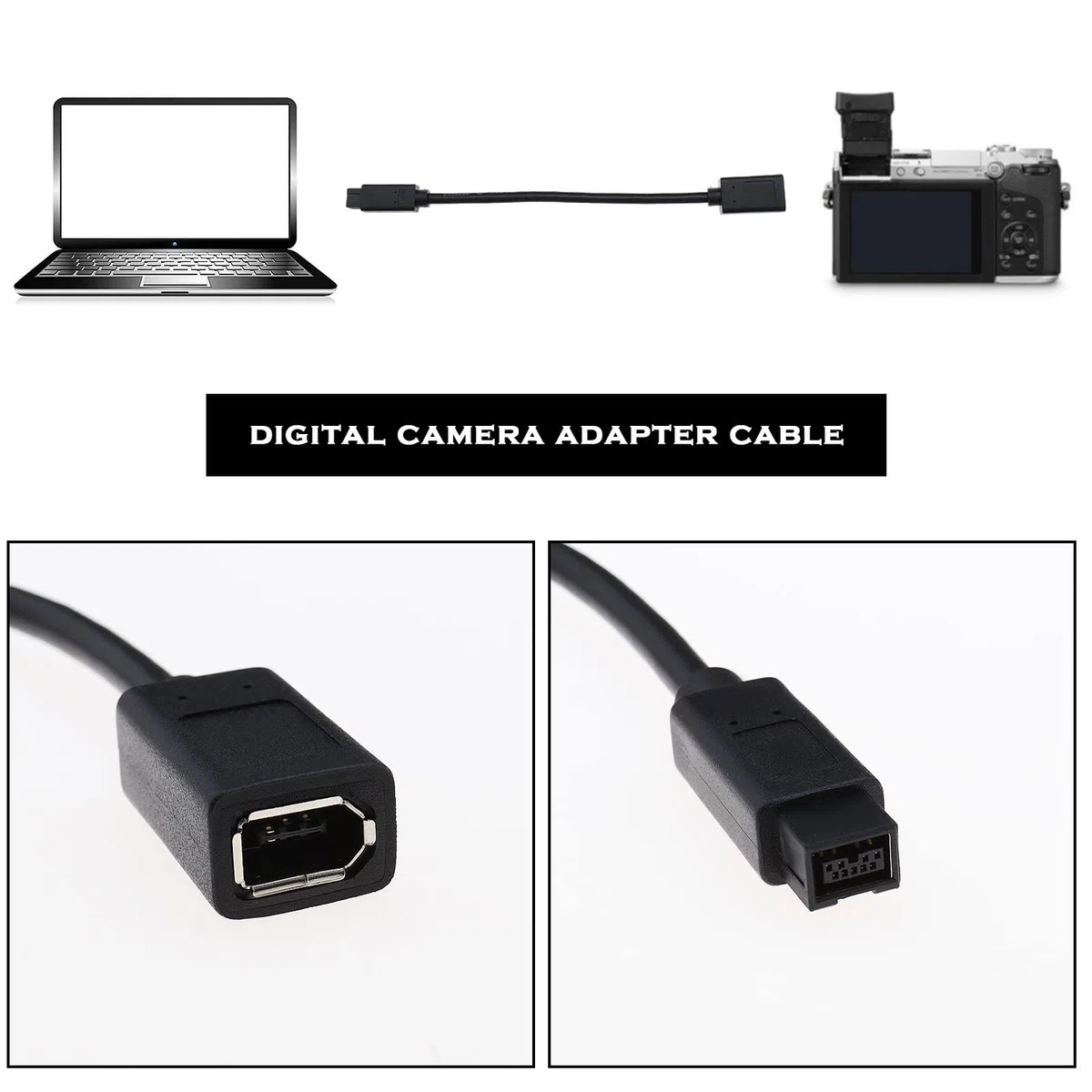 ECSiNG Cavo IEEE 1394 6 Pin Femmina A 1394 9 Pin Maschio Firewire Da 400 A 800 Cavo Convertitore Adattatore Trasferimento Dati Compatibile Con MacBook Pro 22 Cm Nero