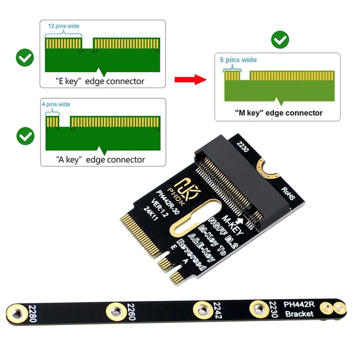 cablecc NGFF M.2 Key A+E a PCI-E 4.0 NVME M-key con adattatore di estensione della staffa per scheda madre del laptop SSD 2230 2280