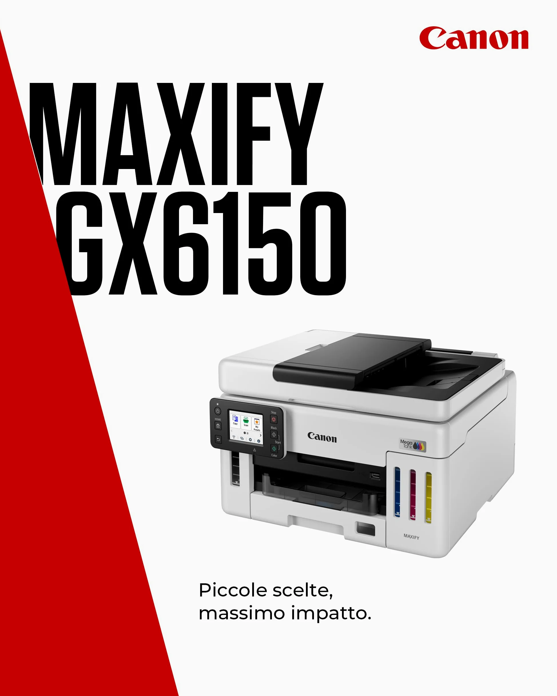 Canon MAXIFY GX6150 Stampante Ufficio Compatta – Stampante con Scanner Multifunzione | Tecnologia MegaTank per Stampe, Copie e Scansioni | Connessione Wireless, Ethernet e USB
