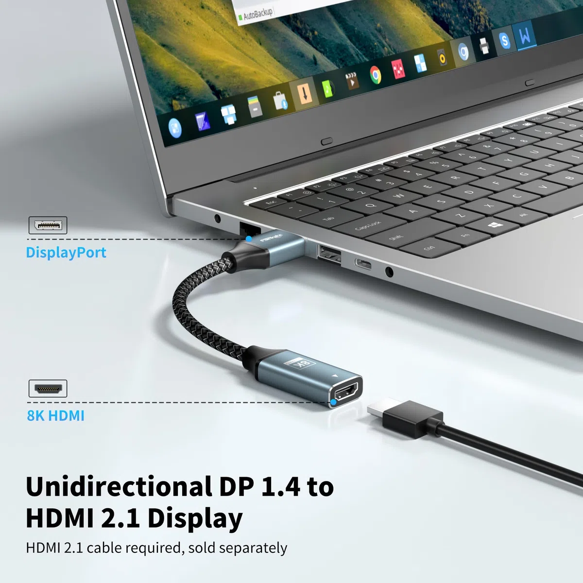 Adattatore da DisplayPort 1.4 a HDMI 2.1, 8K 60Hz / 4K 120Hz Unidirezionale DP a HDMI per PC, Dell, HP, AMD, NVIDIA
