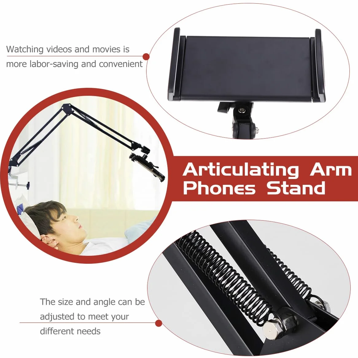 Supporto Telefono da Scrivania in Metallo Nero con Braccio Articolato Flessibile Supporto per Tablet e Smartphone Staffa Resistente per Uso Quotidiano