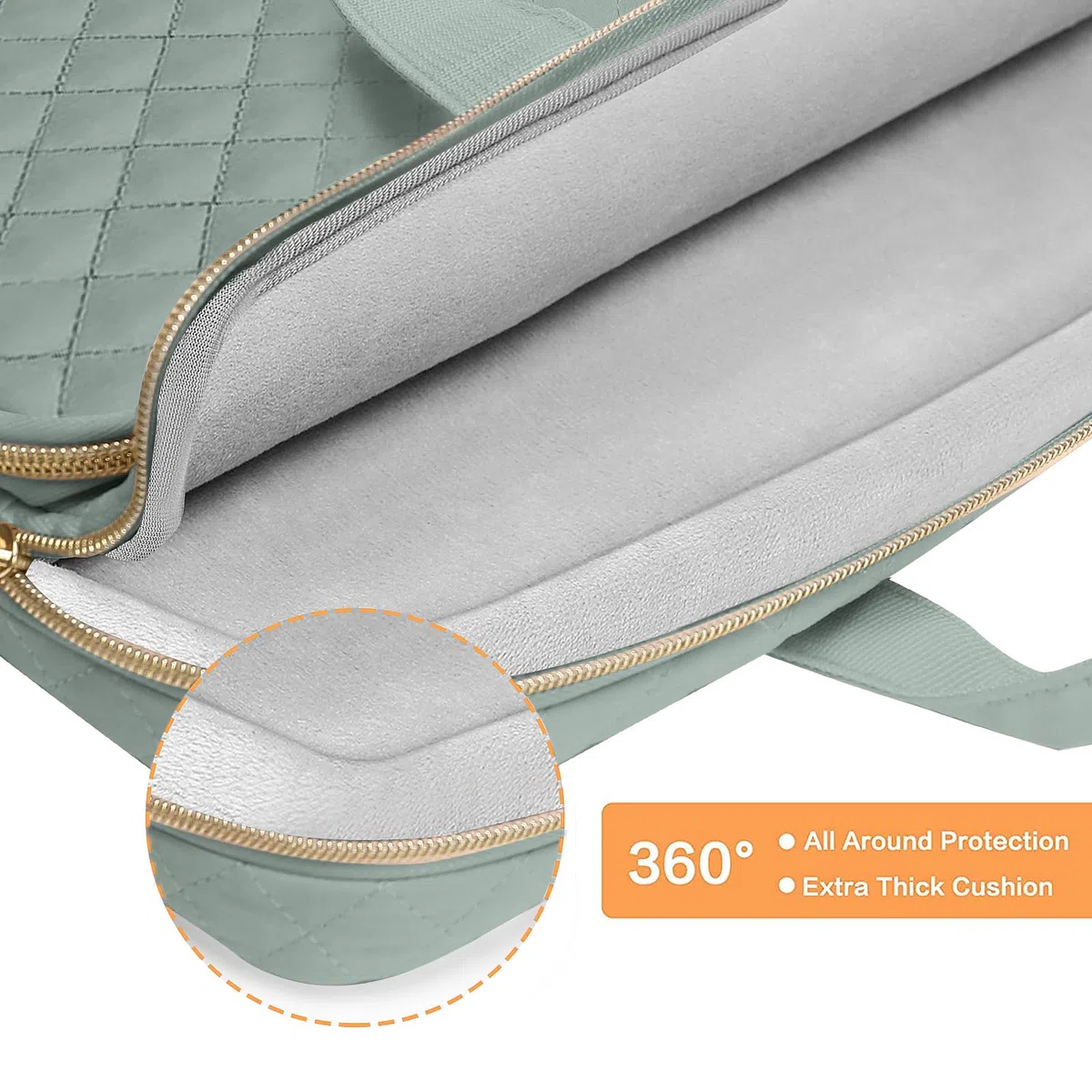 MOSISO 13,3 pollici Custodia Laptop, 13-14 pollici Borsa PC Compatibile con MacBook Air/Pro 13/ Pro 14, HP Dell ASUS Lenovo, Piazza Trapuntato Borsa con 2 Tasche e Maniglia e Cintura, Verde Antico