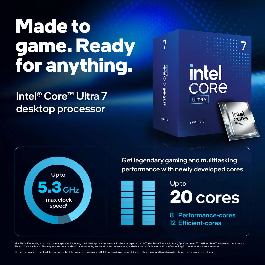 Intel® Core™ Ultra 7 per sistemi processore desktop 265.20 cores (8 P-cores + 12 E-cores) fino a 5.3 GHz