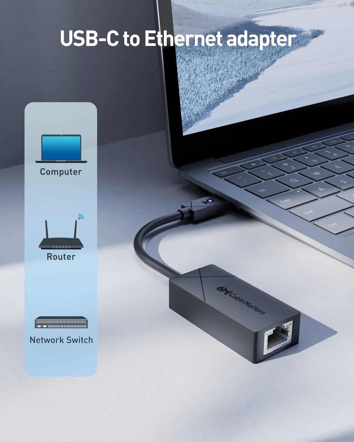 [Progettato per superficie] Cable Matters Adattatore da USB-C a Ethernet da 2,5 Gbps (adattatore da USB-C a rete, adattatore da Ethernet a USB-C da 2,5 g) in nero