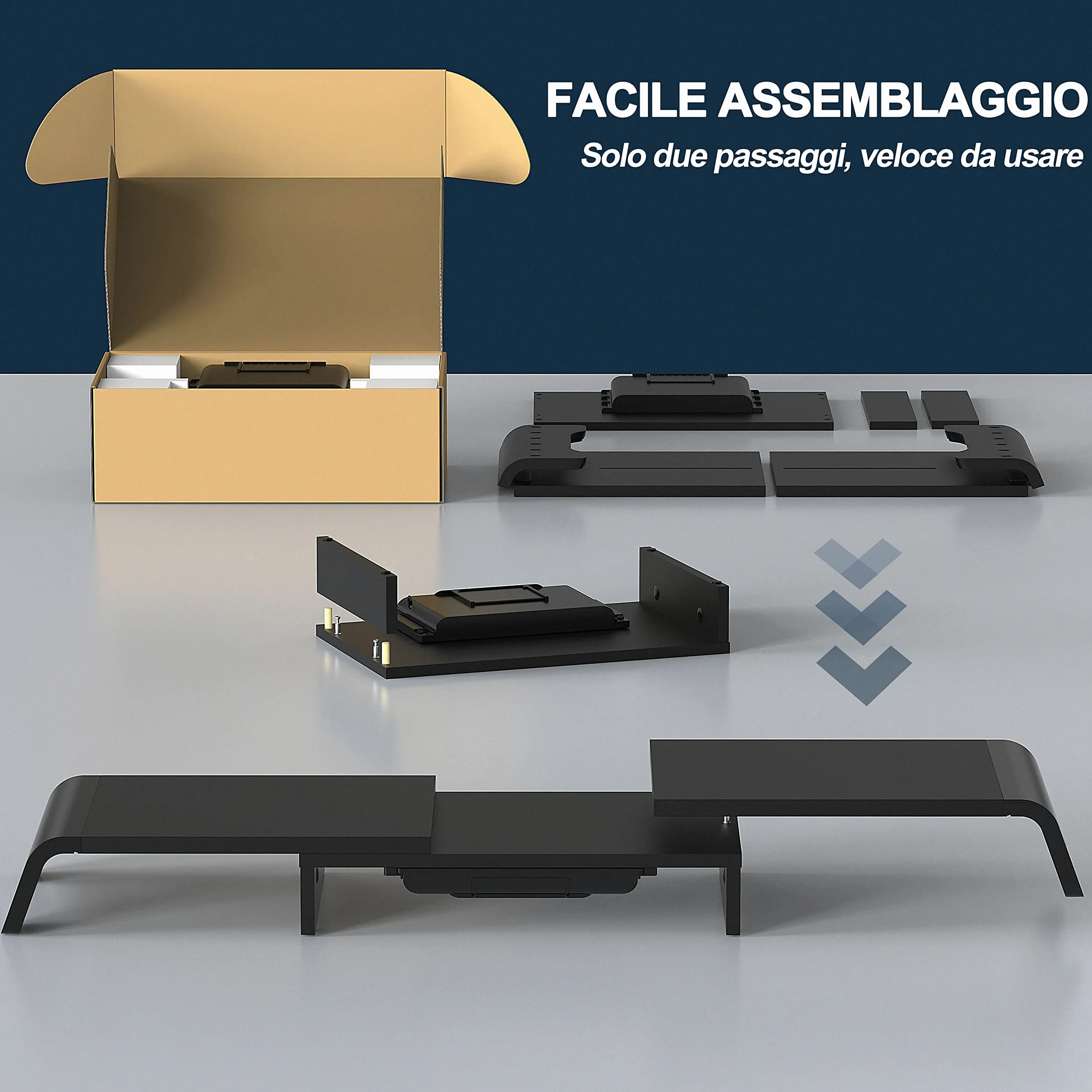 Fenge Supporto Monitor Regolabile in Lunghezza e Angolazione per 2 Monitor Supporto per Monitor in Legno con Cassetto, Scatole Di Stoccaggio Mobili 74-107x 23,5x 8,9cm Nero G04B1102B