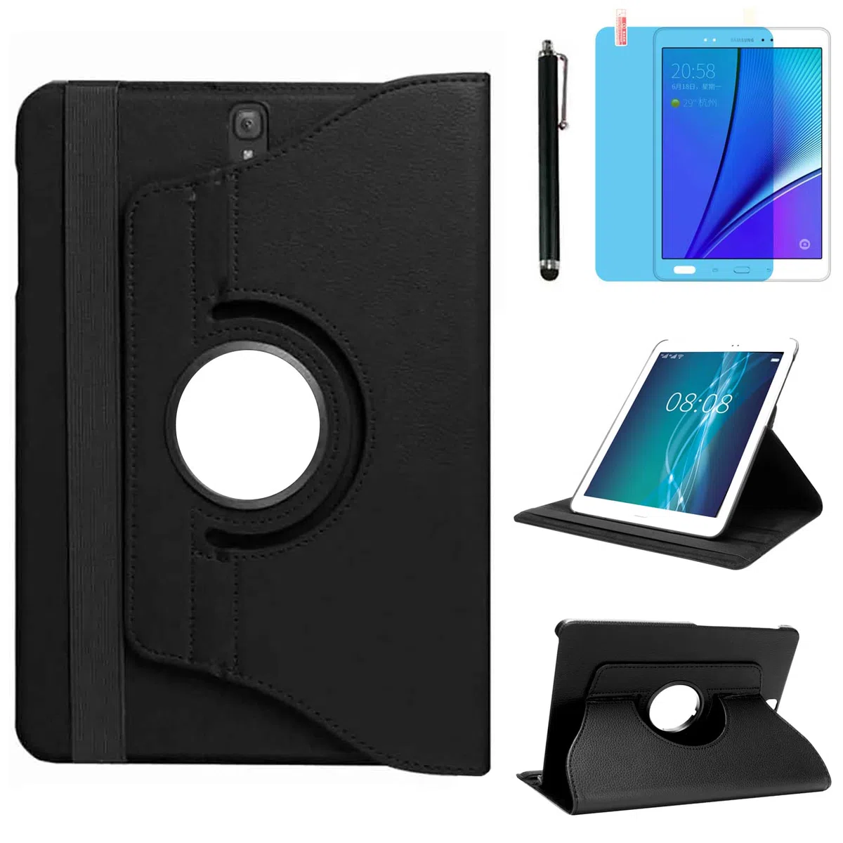Custodia per Samsung Galaxy Tab S3 9.7 pollici 2017 (SM-T820 SM-T825) - Rotazione di 360 gradi Custodia protettiva completa per supporto,Con Penna Stilo, Pellicola Per Schermo (Black)
