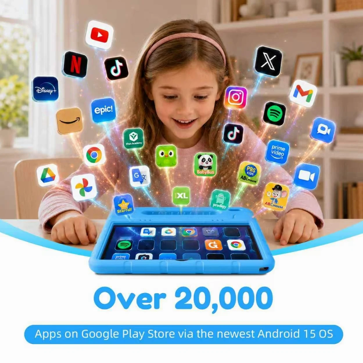 EDDBNi Tablet per bambini Android 15 Tablet da 10 pollici per bambini con custodia Quad Core 64 GB doppia fotocamera controllo parentale 2.4G WiFi compresse educative (blu)