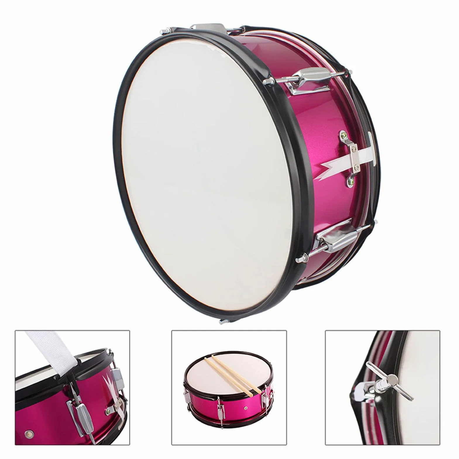 Vvikizy Strumento a Percussione in Acciaio Inossidabile del Rullante da 14x5,5 Pollici con Cinghia di Rumori con Baraccopole