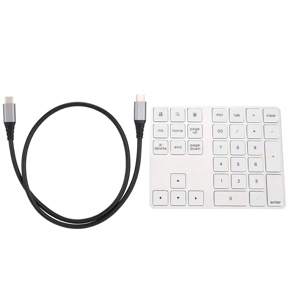 Tastiera Numerica Wireless, Tastierino Numerico Portatile a 34 Tasti con HUB Type-C USB 3.0 per Android(Argento)