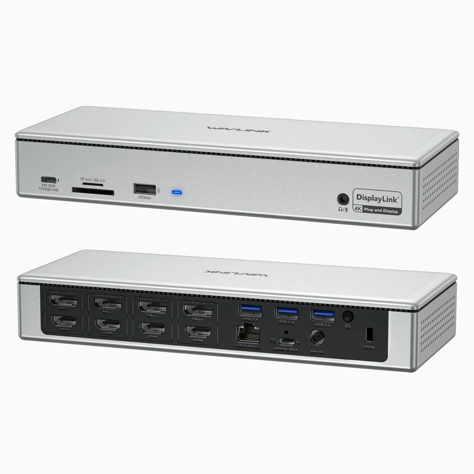 WAVLINK DisplayLink Docking Station 19-in-1 USB-C/A per Mac M1/M2, Windows e New MacBook Neo, 4 Monitor 5K/4K@60Hz, 4 HDMI + 4 DP, 2.5G LAN, 180W, 10Gbps