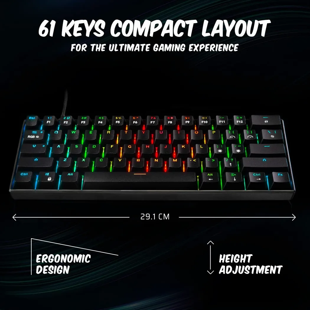 Cosmic Byte CB-GK-21 Themis 61 Key Mechanical Per Key RGB Gaming Keyboard with Outemu Blue Switches & Software (Black, USB-A Connectivity) | Adjustable Backlight | Lighting Effects | Gaming Keyboards