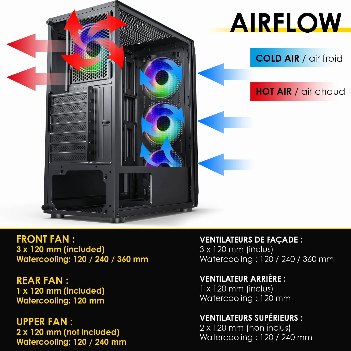 EMPIRE GAMING - Case PC da Gioco Ruby - ARGB Mid-Tower ATX, mATX, ITX -Frontale Mesh -Pannello Laterale in Vetro Acrilico -4 Ventilatori 3 Pins 5 Volt LED RGB Indirizzabile 120 mm -MB Sync- Nero