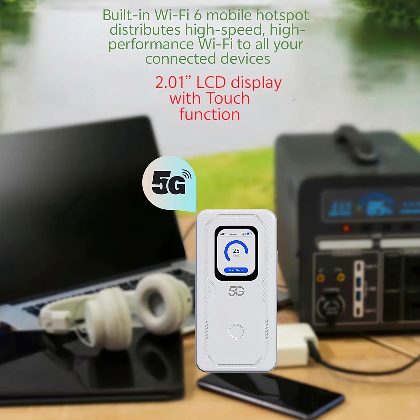 Mobile WiFi 6 Schermo Touch Portatile Hotspot 5G LTE Sim Router 2Gbps,6000mAh Batteria Ricaricabile, Modem USB wireless,Senza Configurazione,per Viaggio e sul Lavoro.non navigare, modifica APN