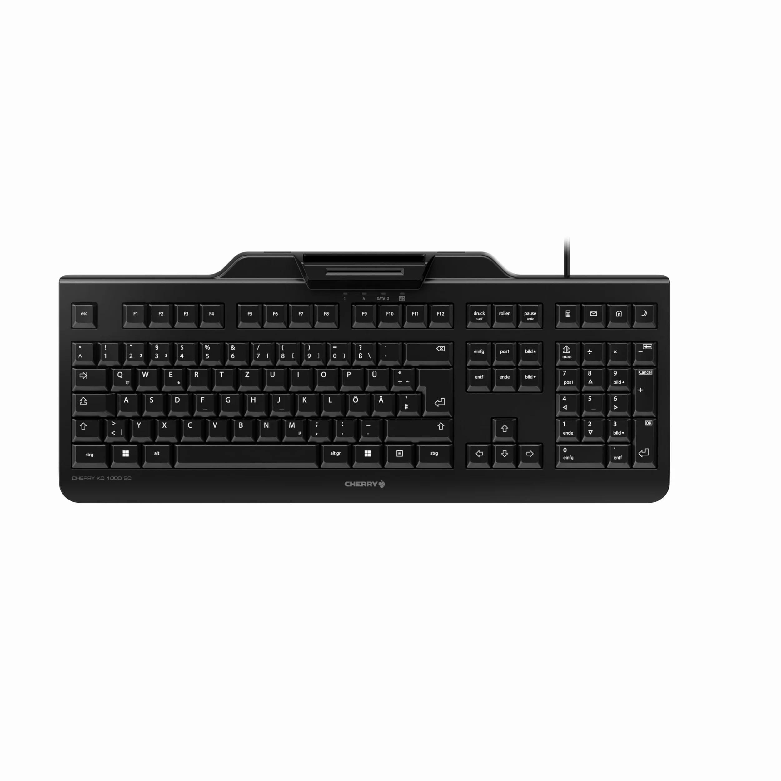 CHERRY KC 1000 SC, Tastiera di Sicurezza Cablata con Lettore di Carte Integrato, Layout Tedesco (QWERTZ), Plug & Play (Connettore USB-A), Design Piatto, Nero