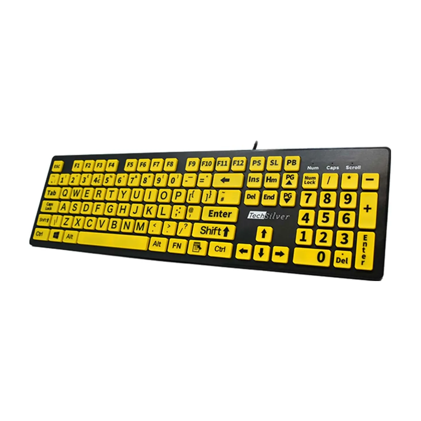Tastiera grande per stampa – Giallo ad alto contrasto – USB cablata per ipovedenti e anziani – layout UK