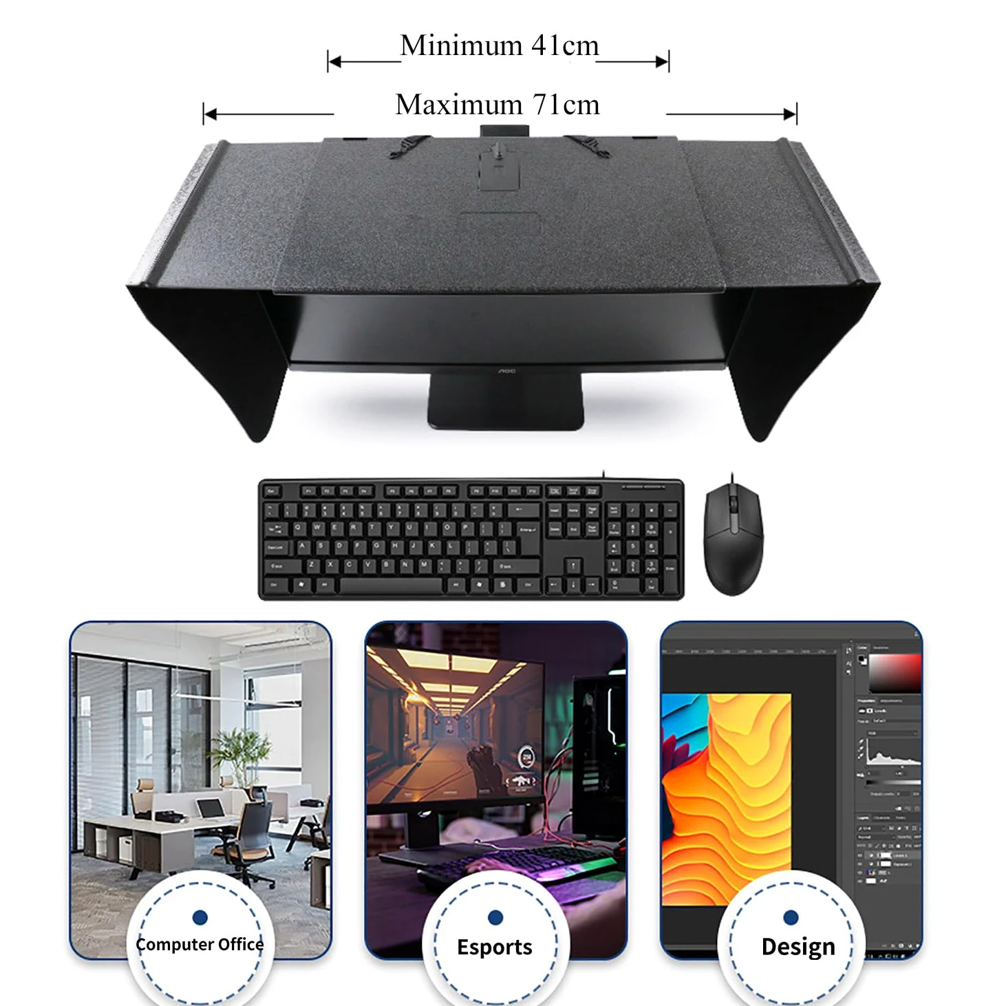 Parasole Per Monitor,17-27 Pollici Coprimonitor Regolabile Parasole per Schermo,per Cornice Esterna del Monitor, Offre Protezione Della Privacy