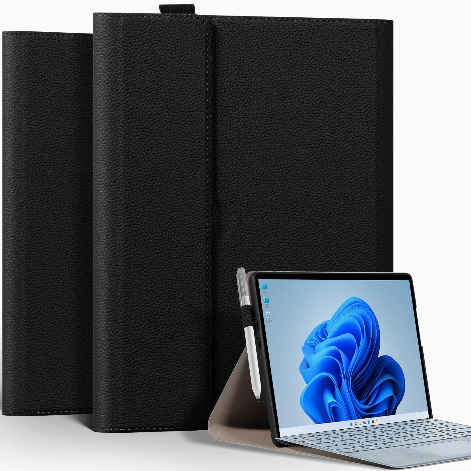 Custodia per Microsoft Surface Pro 9/10/11 Custodia da 13 pollici 2022/2024 Custodia protettiva in pelle compatibile con tastiera e portamatite, nera
