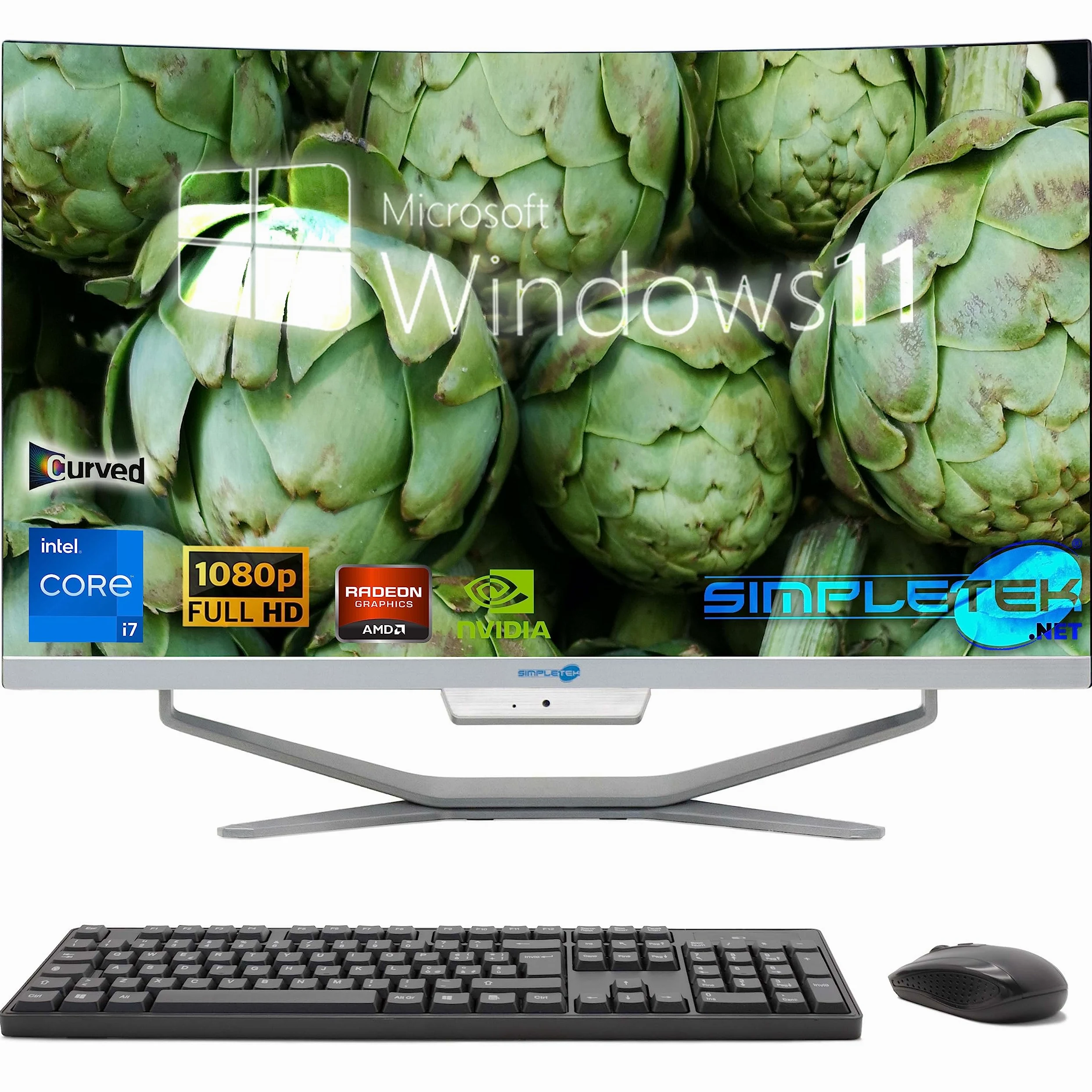 SIMPLETEK - PC All in One con Schermo Curvo 24" Core i7 | Scheda Video AMD Radeon RX550 da 4GB | Windows 11 | 16GB RAM SSD 960GB | Ideale per Editing Video, Gaming, Lavoro