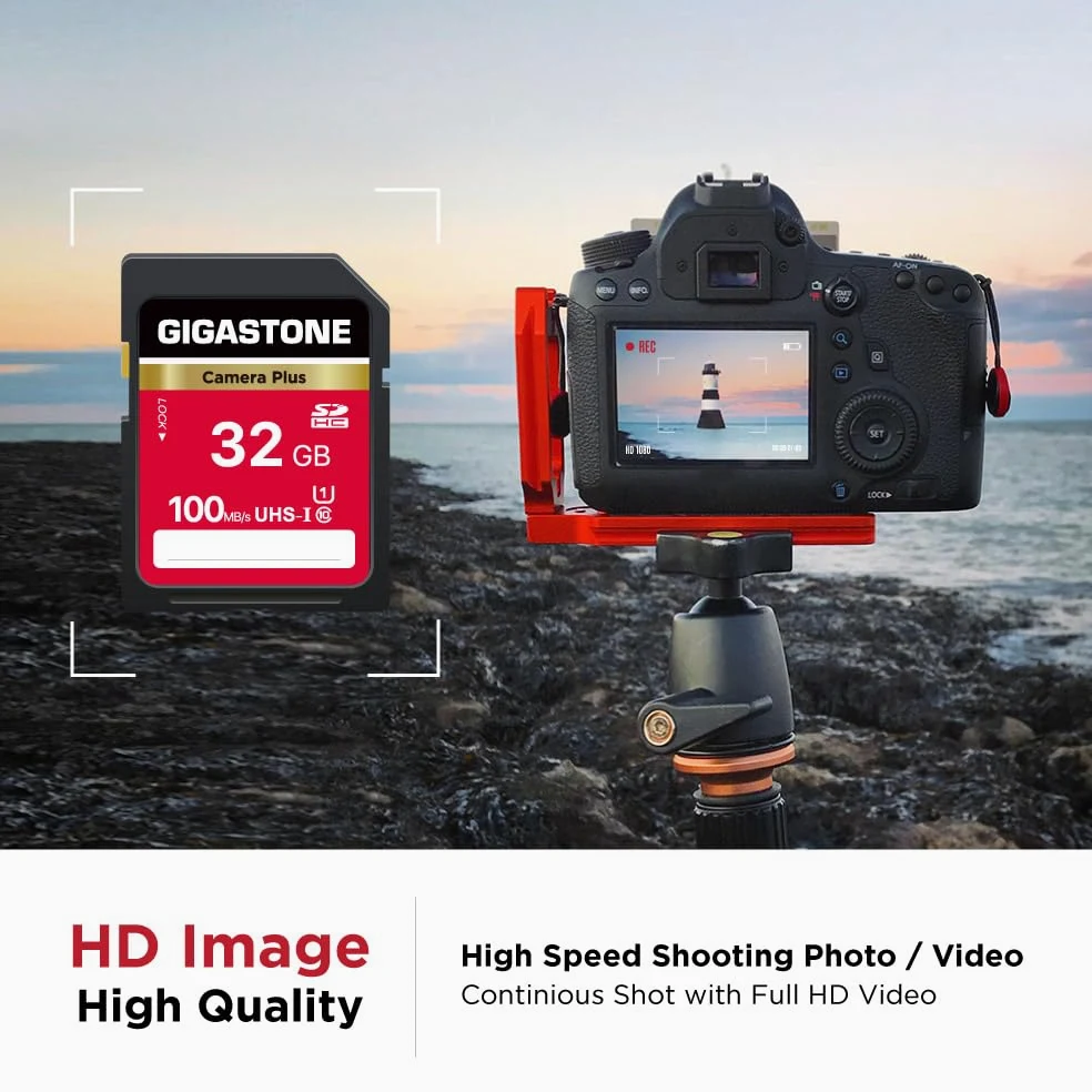 GIGASTONE Camera Plus, scheda di memoria SDHC UHS-I U1 classe 10, video Full HD per fotocamera digitale, con 2 mini custodie, 32 GB