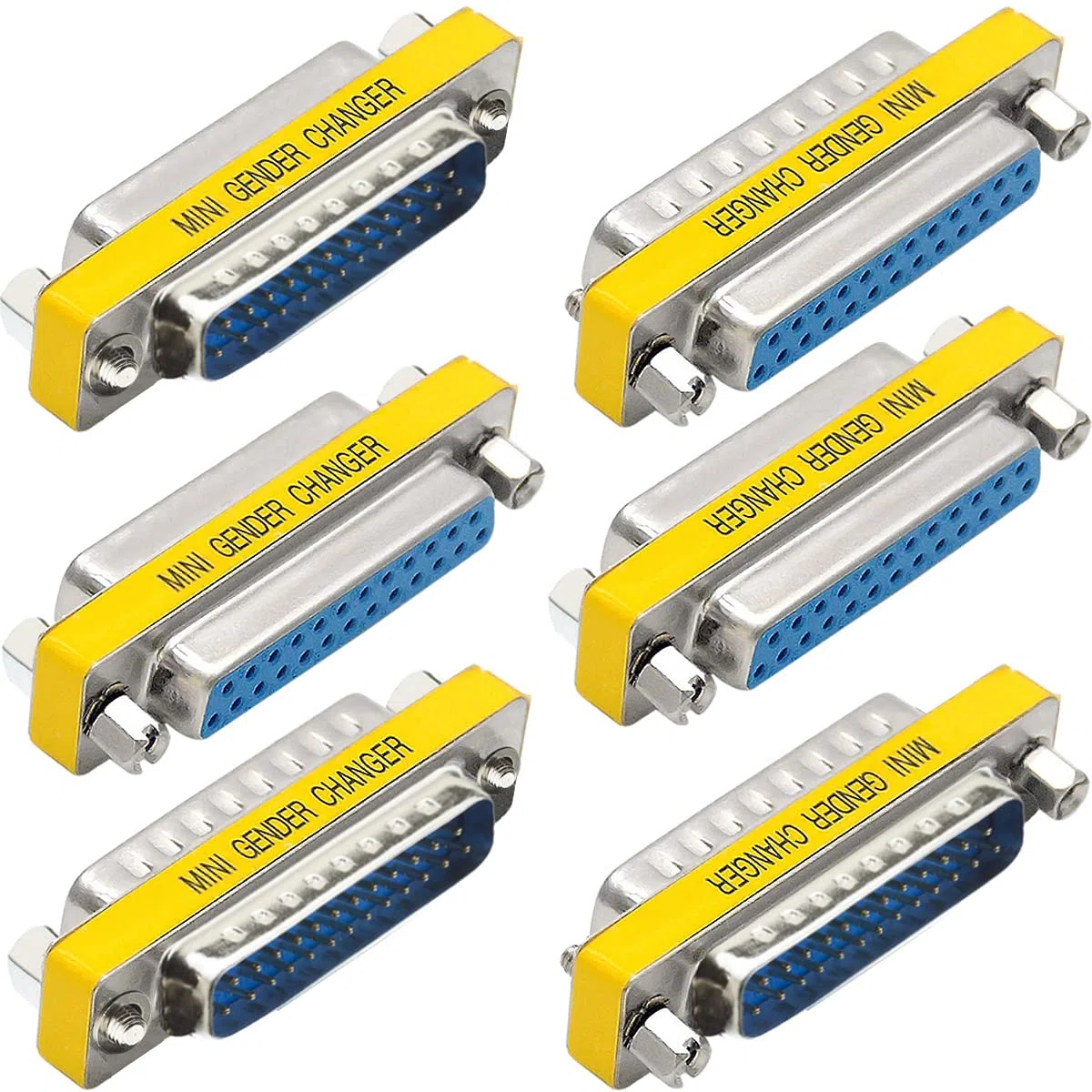 6 PCS DB25 maschio a maschio/femmina a femmina, cambio di genere RS232, connettore adattatore per porta di trasferimento dati a 25 pin