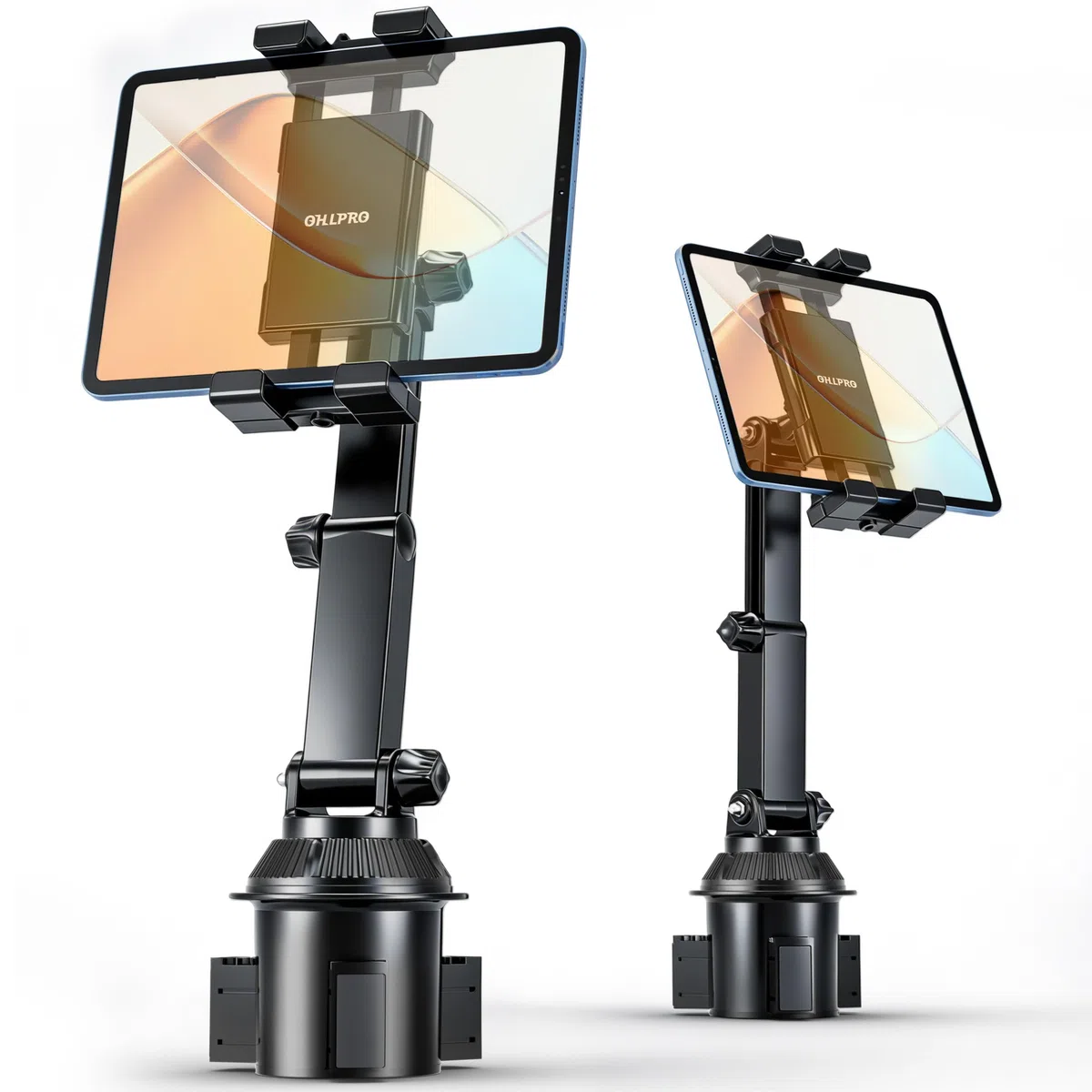 OHLPRO Supporto per tablet per auto, supporto per iPad, compatibile con iPad da 5 a 17", tablet, supporto per bicchieri da auto con braccio girevole regolabile e flessibile, accessorio per auto per