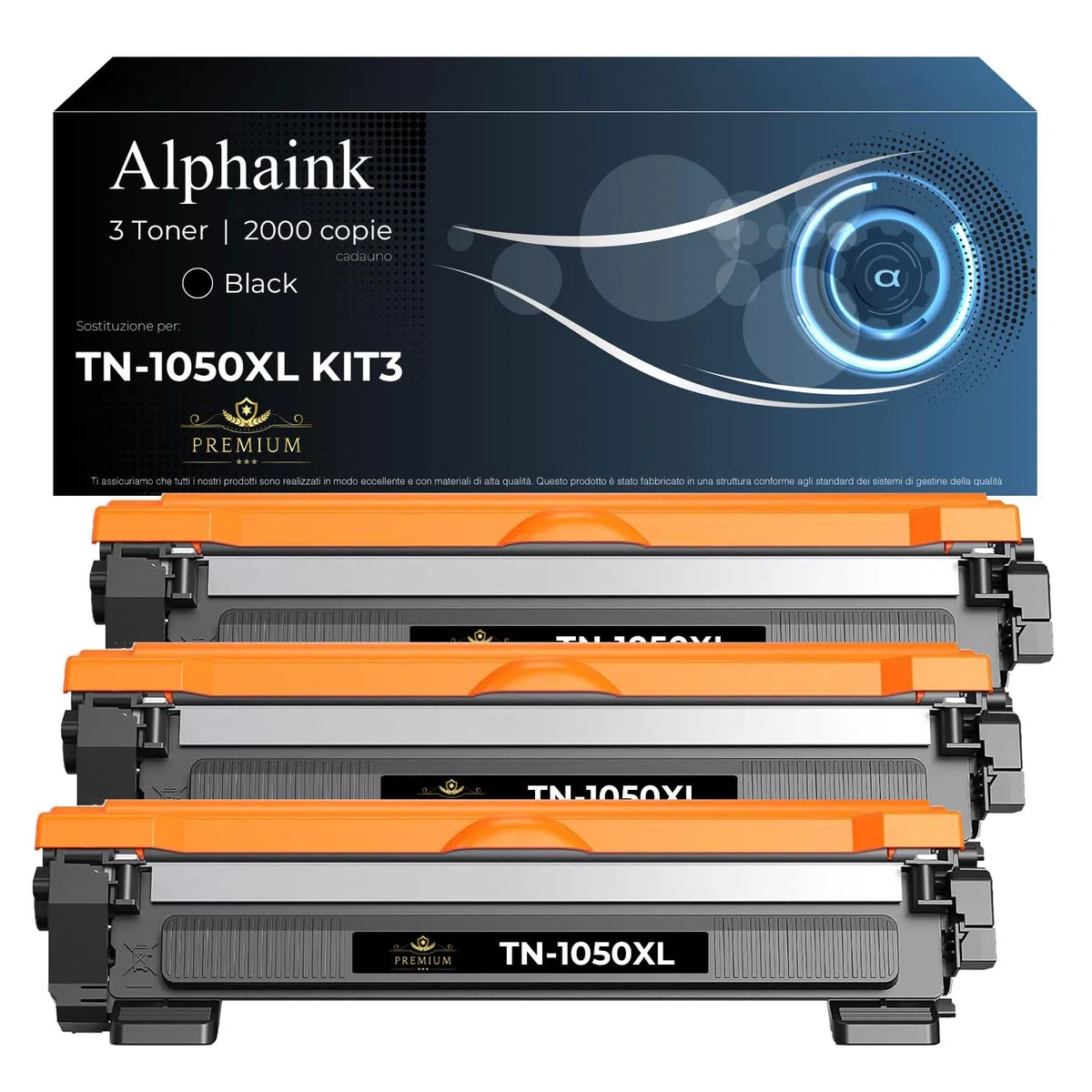 alphaink 3 Toner Compatibili con Brother TN1050 TN-1050XL versione da 2000 Copie per Brother DCP-1612W DCP-1610W DCP-1616NW HL-1210W HL-1110 HL-1112 HL-1212W HL-1201 MFC-1810 MFC-1910W