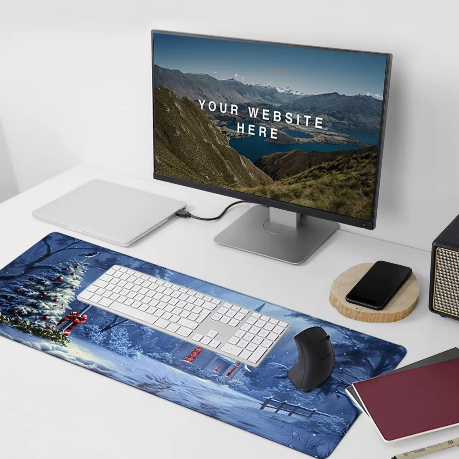 Tappetino Mouse Grigio Tappetino Mouse Grande Inverno Esteso Gaming Mousepad XXL 1500x800x3 mm, Base in Gomma Impermeabile e Antiscivolo Sottomano Scrivania per Gaming, Laptop, Accessori Scrivania 8-H