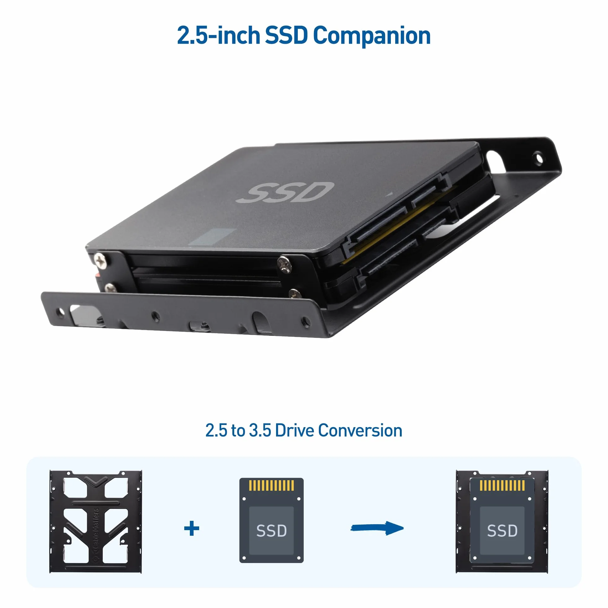 Cable Matters Confezione da 2 adattatori per disco fisso SSD da 2,5 a 3,5 (adattatore SSD 2.5 to 3.5) Kit all-in-one nero - Il kit include staffa, viti, cavi e cacciavite