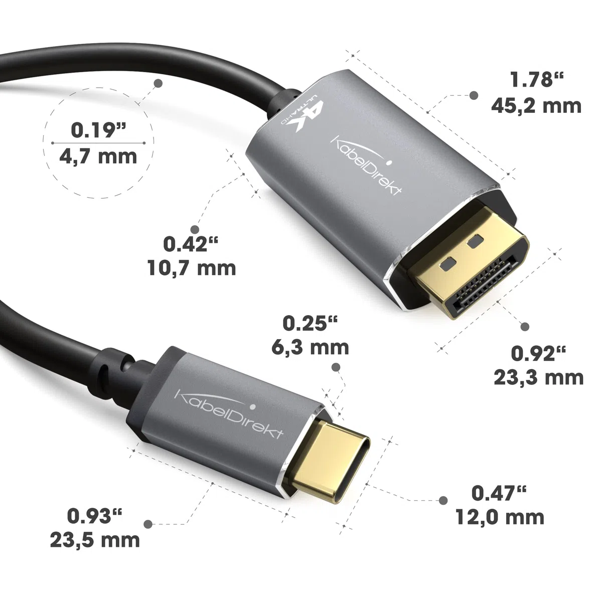 KabelDirekt Adattatore e cavo USB-C a DisplayPort, 2 m, fino a 4K/2160p a 60 Hz – per collegare portatili, smartphone e tablet a grandi schermi – DP, Thunderbolt 3/USB-C 3.1