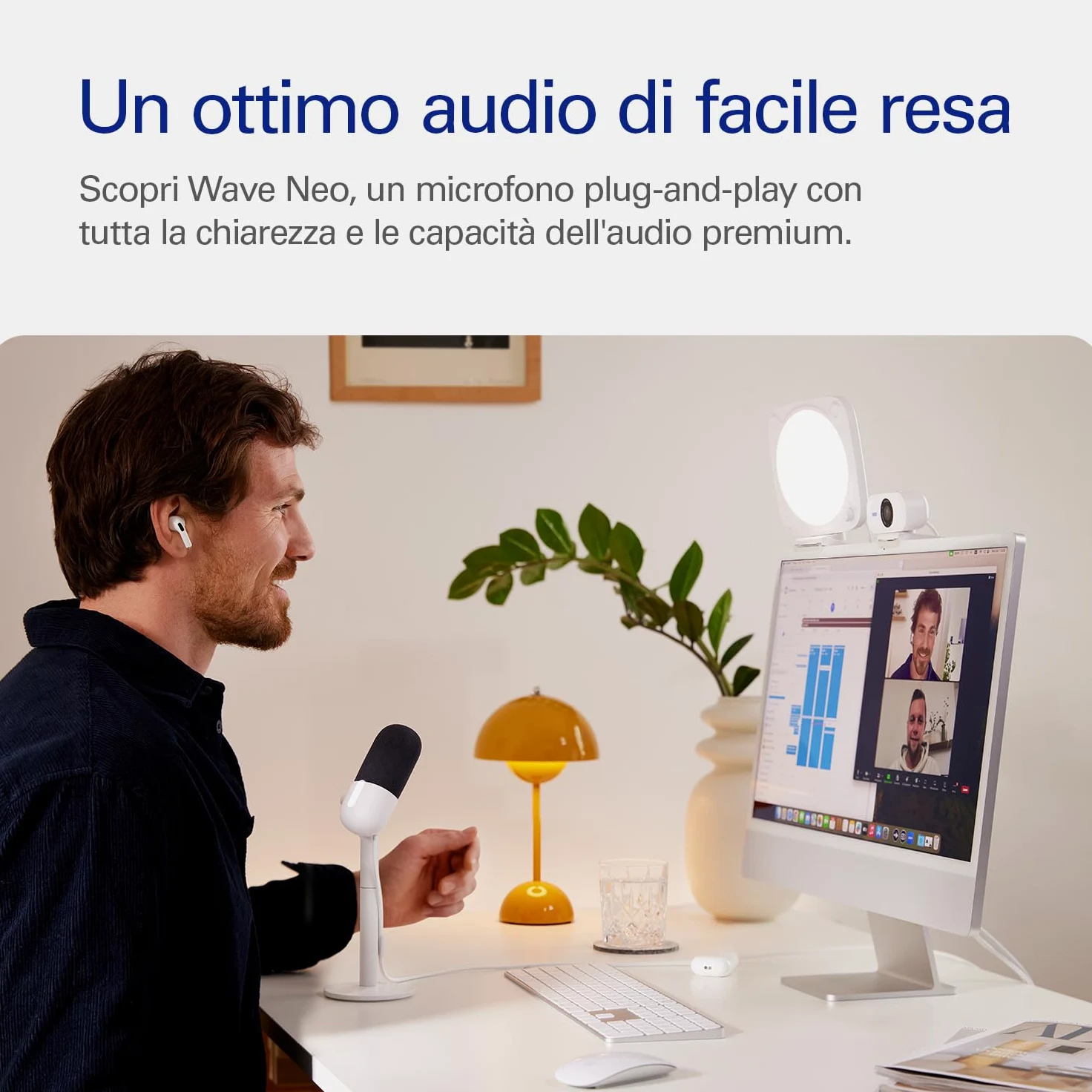 Elgato Wave Neo – Microfono a condensatore USB, funzione Mute, per gaming, streaming, riunioni, registrazioni vocali su Teams/Zoom/OBS/Twitch/YouTube, plug’n'play, per portatili, PC, Mac, iPad, iPhone