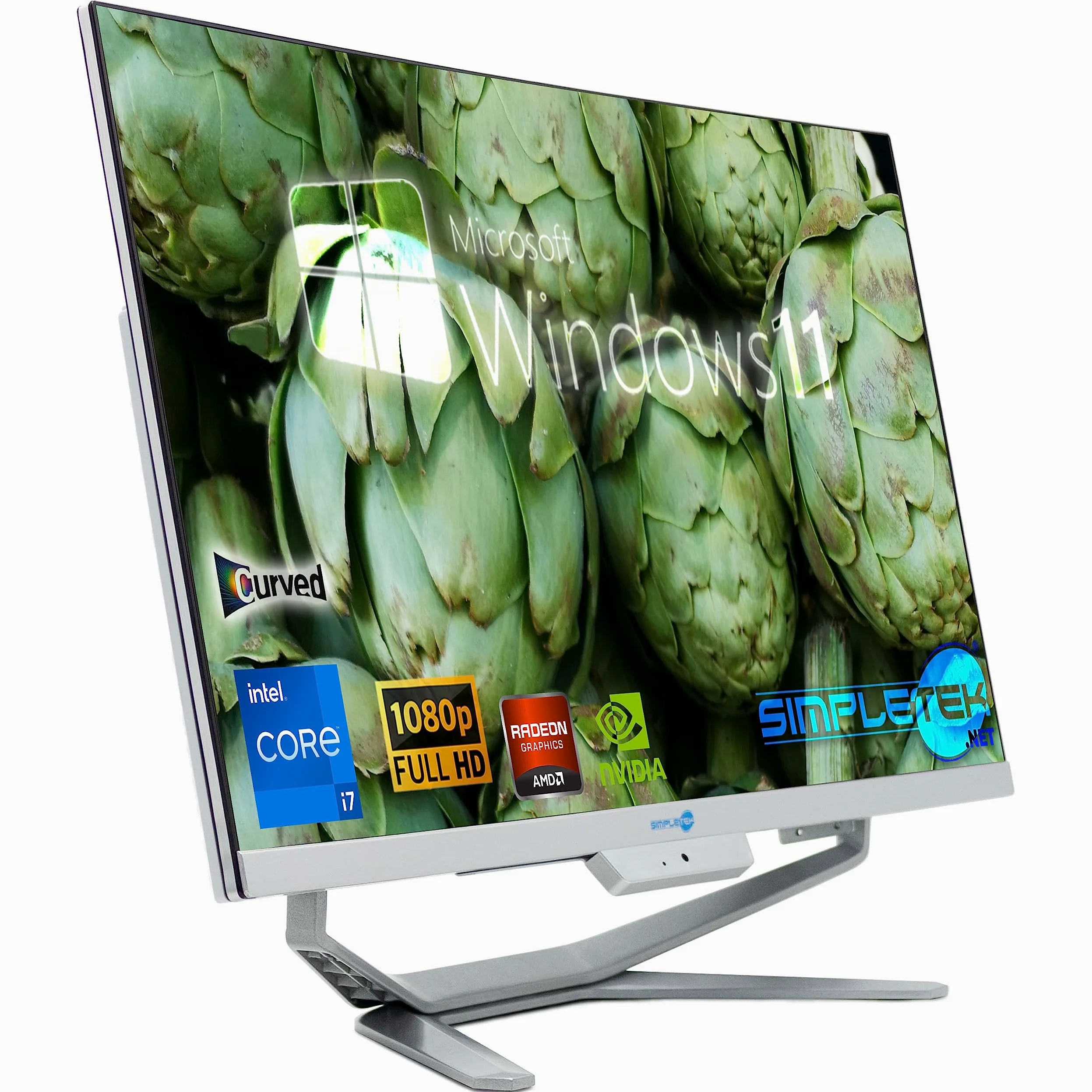 SIMPLETEK - PC All in One con Schermo Curvo 24" Core i7 | Scheda Video AMD Radeon RX550 da 4GB | Windows 11 | 16GB RAM SSD 960GB | Ideale per Editing Video, Gaming, Lavoro
