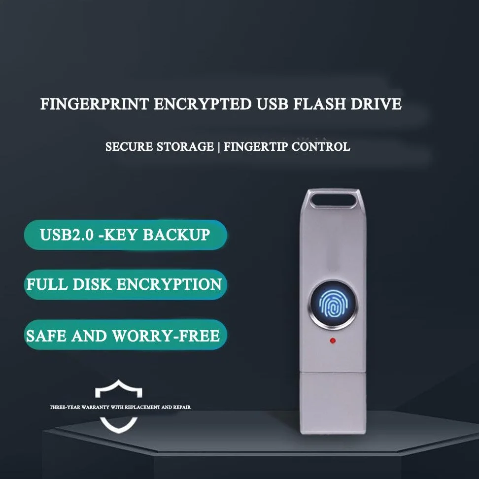 Chiavetta USB con sblocco Impronte digitali, Dispositivo di archiviazione Portatile antifurto in Metallo, Memoria con 10 ID Impronte digitali, Trasmissione Rapida 256GB