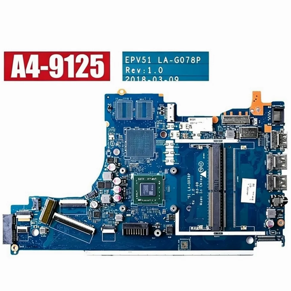 Scheda Madre Del Laptop Adatto for HP | Scheda madre for notebook CPU 15-DB 15T-DB 255 G7 E2-9000/A4-9125/A6-9225 EPV51 LA-G078P L20477-601 DDR4(A4-9125 CPU)
