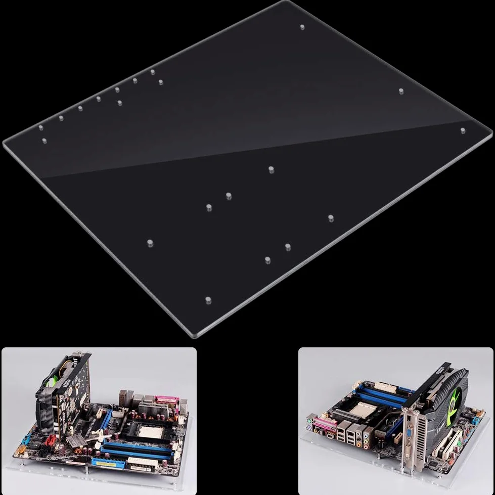Yctze Custodia per Computer in Acrilico Trasparente a Telaio Aperto con Supporto Base per Schede Madri ATX, Desktop e Periferiche Fai-da-te, Piastra di Montaggio Micro-ATX,