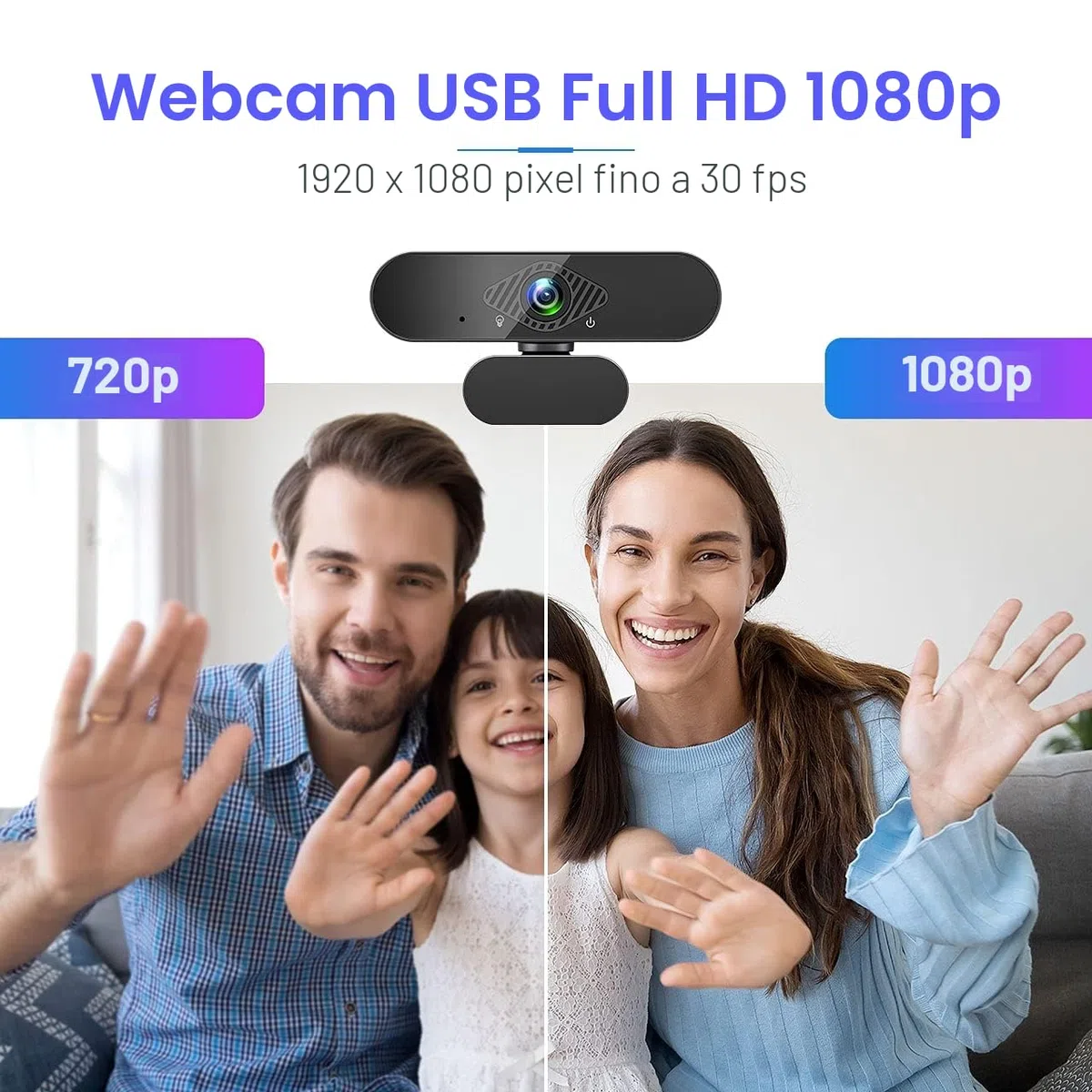 Webcam, Webcam per PC con Microfono 1080P con Video Camera USB 2.0 per Laptop, Desktop, Smart TV per Videochiamate, Conferenza, Studio e Lavoro