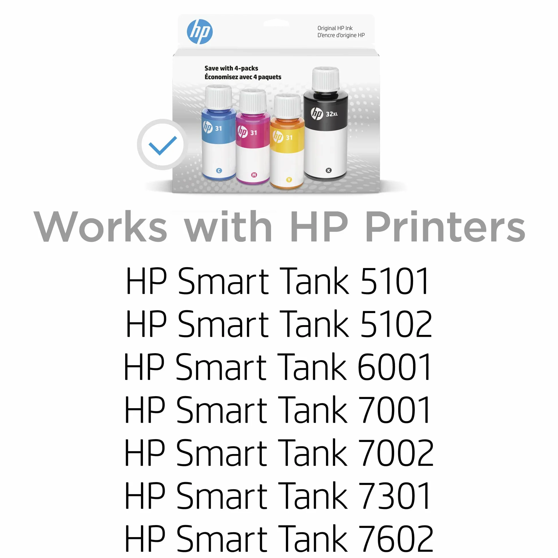 HP Inchiostro Nero 32XL Bottiglia da 31 CMY/32XL, 4-Pack, Compatibile con HP Smart Tank Plus e stampanti Premium, Alto Rendimento, Facile da Versare, Set Completo di Colori dell'Inchiostro