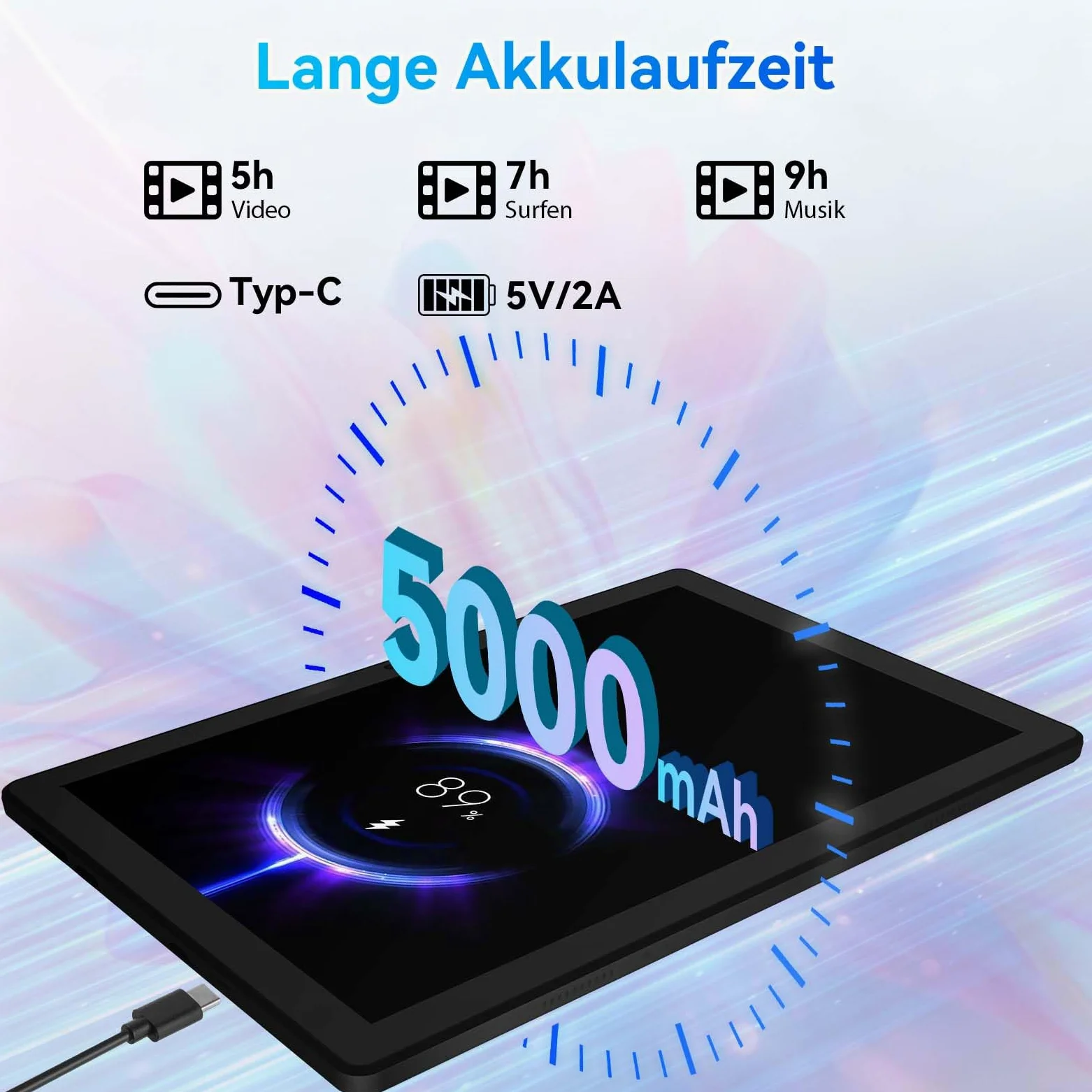 Tablet 10 Pollici Android 16 Tablets PC con Custodia Tastiera Mouse Penna Cuffie Alimentatore Cavo 20 GB RAM 64 GB ROM IPS1280x800 Doppia Fotocamera 5MP+8MP 5000 mAh WiFi 6 BT 5.4 (Nero)