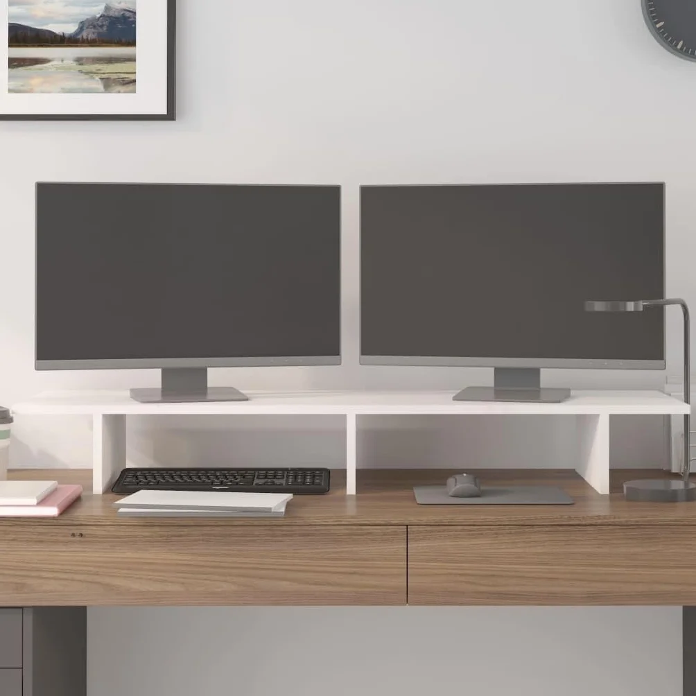 Supporto per monitor bianco 100 x 27 x 15 cm in legno di pino solido elevatore per monitor, supporto per monitor per scrivania e camera da letto A2