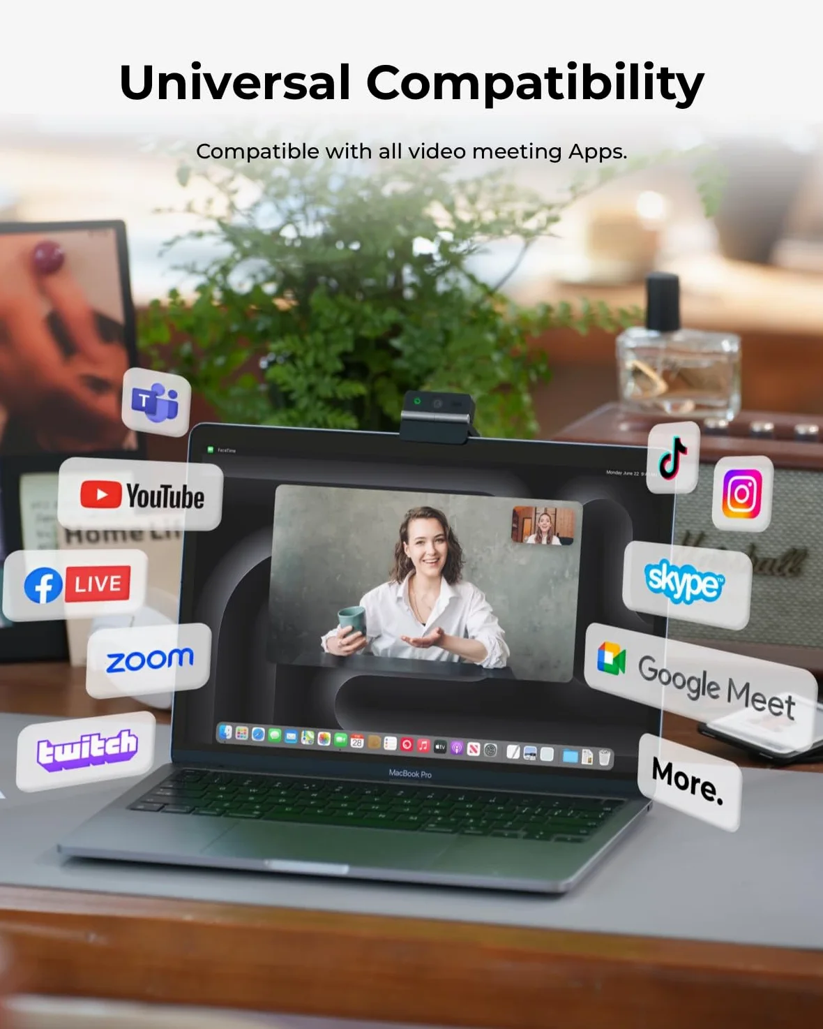 OBSBOT Meet Flip 4K Webcam Pieghevole con Sensore 1/2" e AI Inquadratura | PDAF Autofocus, Doppio Mic, Controllo Gestuale, Note AI, HDR, Beauty Mode, Webcam per Mac/PC/Zoom/Teams, ecc.