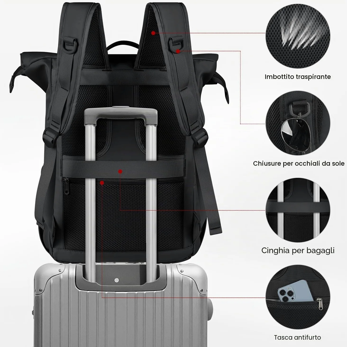 Lubardy Zaino Porta PC 17 Pollici per Uomo e Donna Zaino da Viaggio | con Foro USB, Scomparto per Laptop e Cinghie per Bagagli, per Università, Lavoro, Escursioni